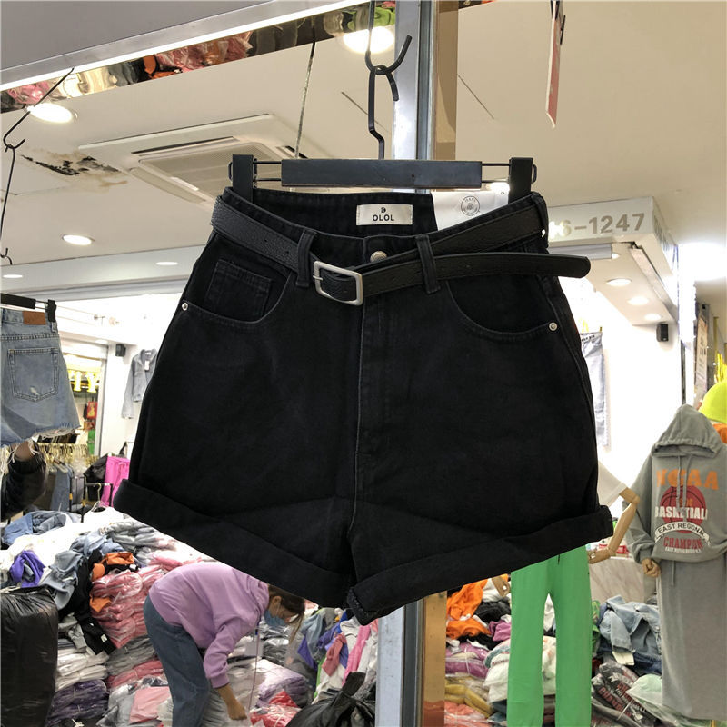 安娜贝妮梦 灰色牛仔时尚短裤夏季新款高腰阔腿宽松韩版显瘦外a字热裤