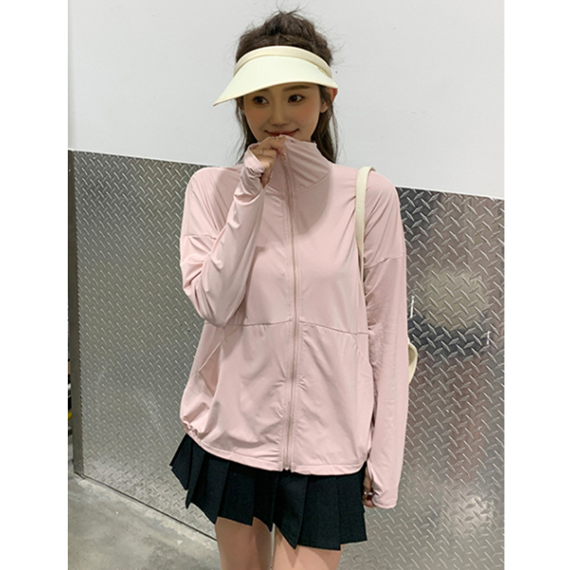 纳赛莱质量白色锦纶冰丝连帽防晒衫女夏季宽松透气休闲百搭外套袖口镂空设计吸湿排汗